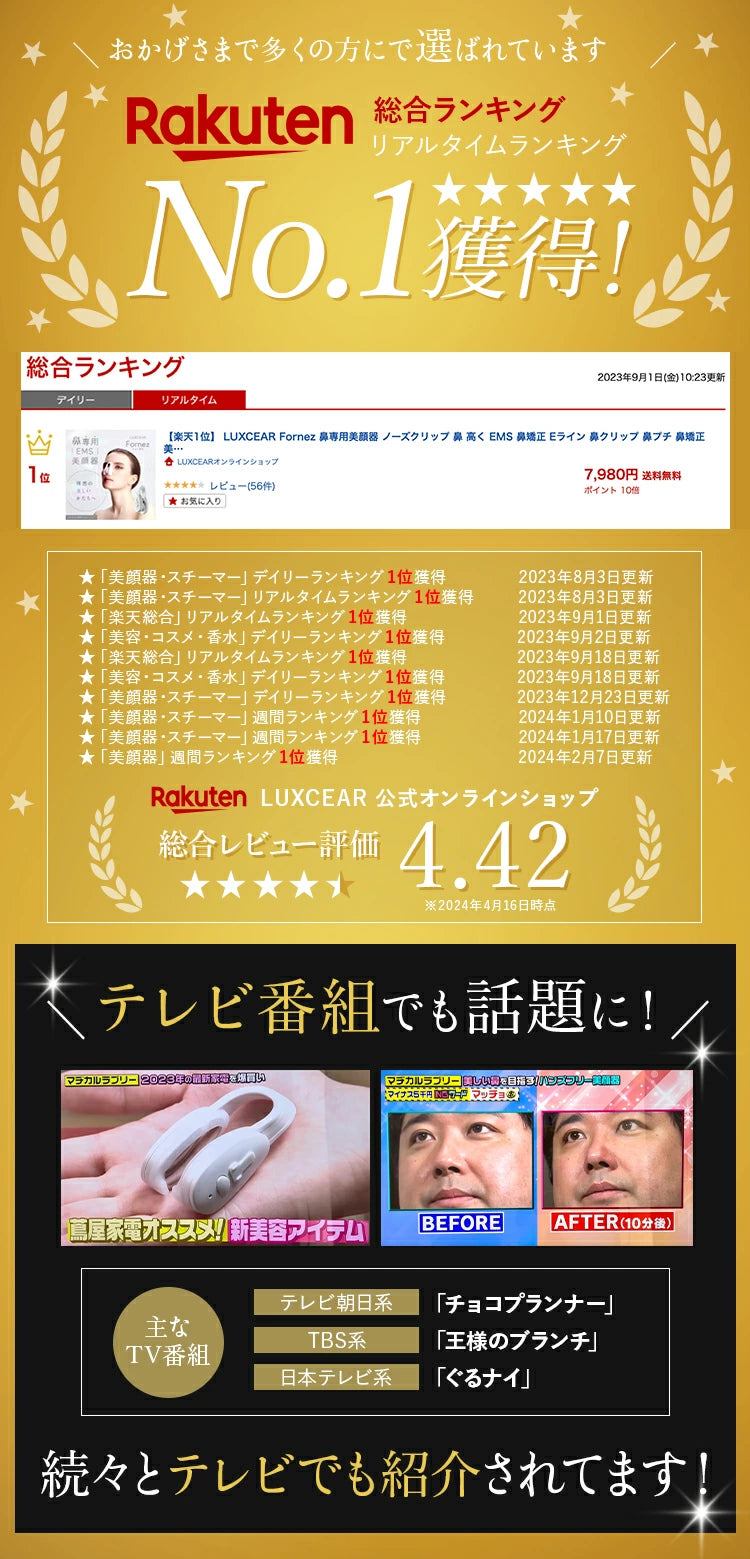 日本直送:LUXGEAR Fornez 鼻專用EMS美顏器 ✨ (充電式|1台)(Z192)