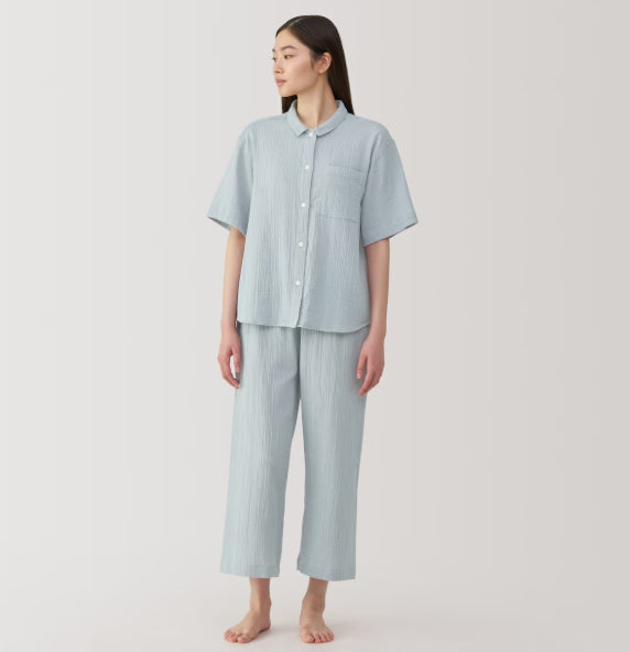日本直送:無印良品MUJI 柬埔寨製 女裝純棉無縫五分袖睡衣 (MJ205)