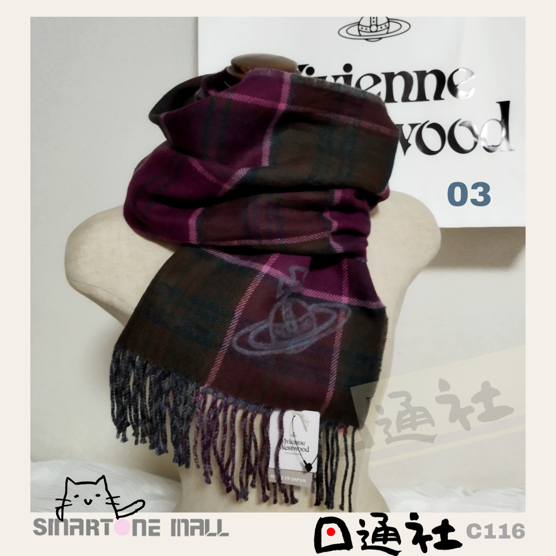 日本直送:Vivienne Westwood意大利製羊毛格仔頸巾 (C116) / From Japan : Vivienne Westwood Made in Italy Wool Check Scarf (C116)