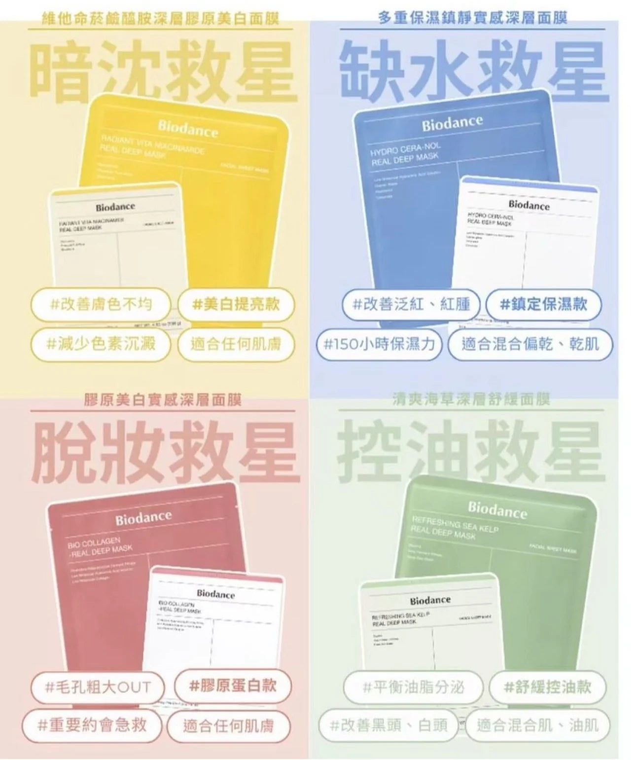 韓國製:Biodance 過夜面膜4款裝 (每款各1片) (B430) / Made in Korea: Biodance Overnight Mask, 4 types (1 piece each) (B430)