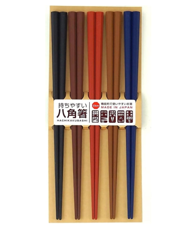 日本製: Sunlife 彩色八角PBT筷子 5膳套裝(23cm|食洗機適用)(Z186)