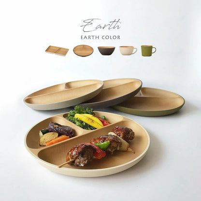 日本製-木目調-抗菌分隔餐盤-25cm-三格設計-微波爐洗碗機OK-防碎輕量餐具-莫蘭迪色系