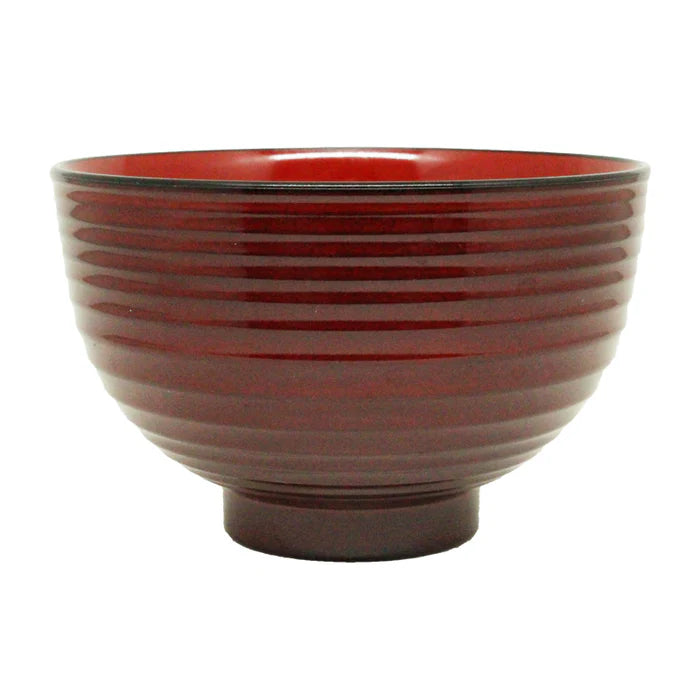 JP DAISO-11 日本製 會津漆器紅色 / 黑色內裝條紋湯碗 (B3109)