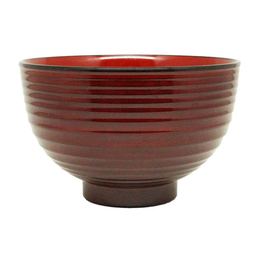 JP DAISO-11 日本製 會津漆器紅色 / 黑色內裝條紋湯碗 (B3109)