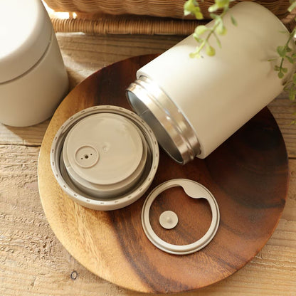 日本製：MUJI 無印良品 廣口保溫保冷湯罐 300/430mL｜灰米色 / 銀色 (B592)