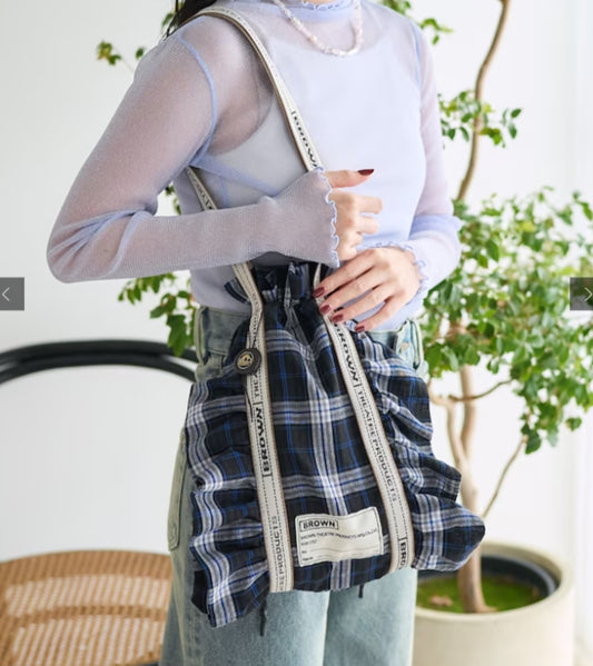 日本製：FREAK'S STORE 限定款 格紋荷葉邊鞋袋 (C219)