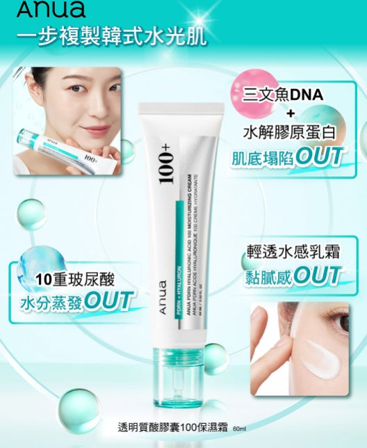 韓國製： 🏆ANUA 三文魚PDRN X 10重透明質酸保濕面霜 60ml (B628)