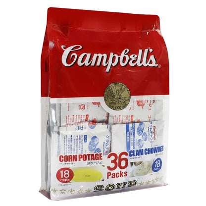 日本製-Campbells代購-金寶湯沖泡即飲濃湯36包裝-單袋裝Costco專供雙口味-日本進口Campbells金寶湯沖泡即飲濃湯36包裝周打蜆湯粟米濃湯熱水沖泡意粉焗烤醬早餐宵夜戶外露營適用-改善濃湯熬煮繁瑣及保存不便-日系速食湯品照