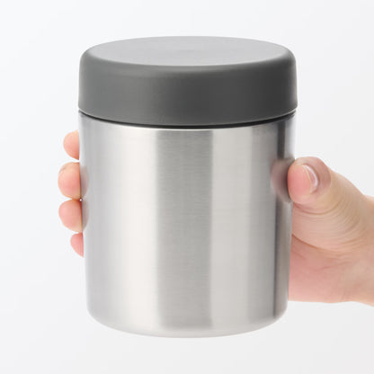 日本製：MUJI 無印良品 廣口保溫保冷湯罐 300/430mL｜灰米色 / 銀色 (B592)