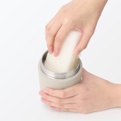 日本製：MUJI 無印良品 廣口保溫保冷湯罐 300/430mL｜灰米色 / 銀色 (B592)