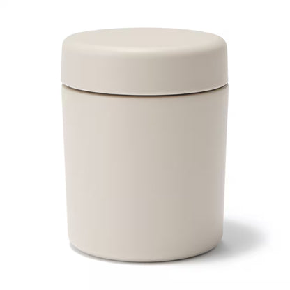 日本製：MUJI 無印良品 廣口保溫保冷湯罐 300/430mL｜灰米色 / 銀色 (B592)