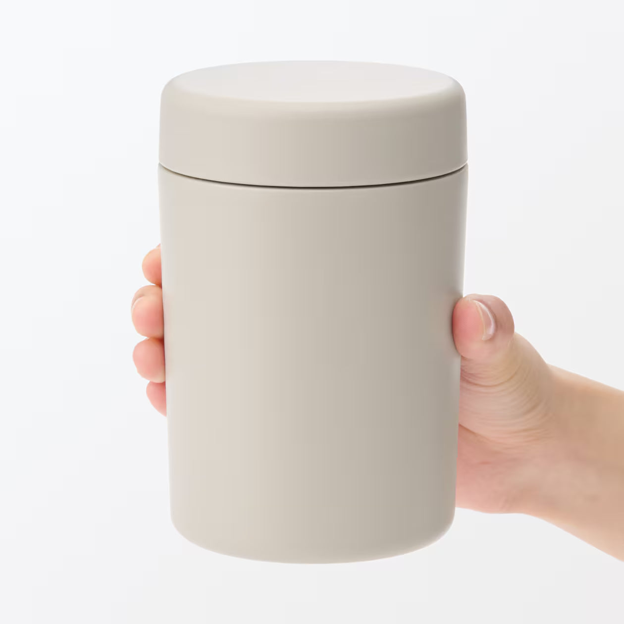 日本製：MUJI 無印良品 廣口保溫保冷湯罐 300/430mL｜灰米色 / 銀色 (B592)
