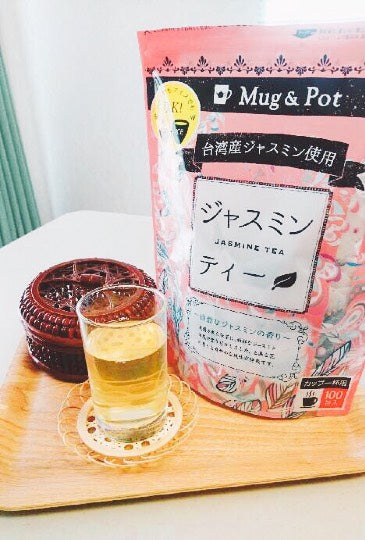 日本製 Mug &amp; Pot 茉莉花茶大包裝，內含 100 個三角立體茶包，具有芳香舒壓與清熱去膩功效