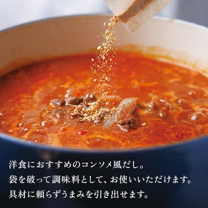 日本製久原本家茅乃舍野菜高湯粉，24袋入，由五種日本國產蔬菜製成，適用於西式湯品、咖哩及素食料理調味。