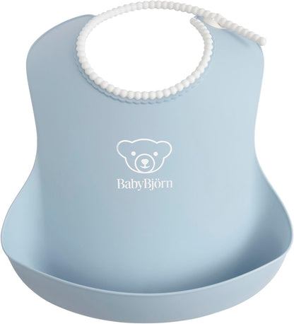 日本製-BabyBjorn-專業級防漏超輕量圍兜-粉藍色-TPE材質-無段式頸圍調整-瑞典製造