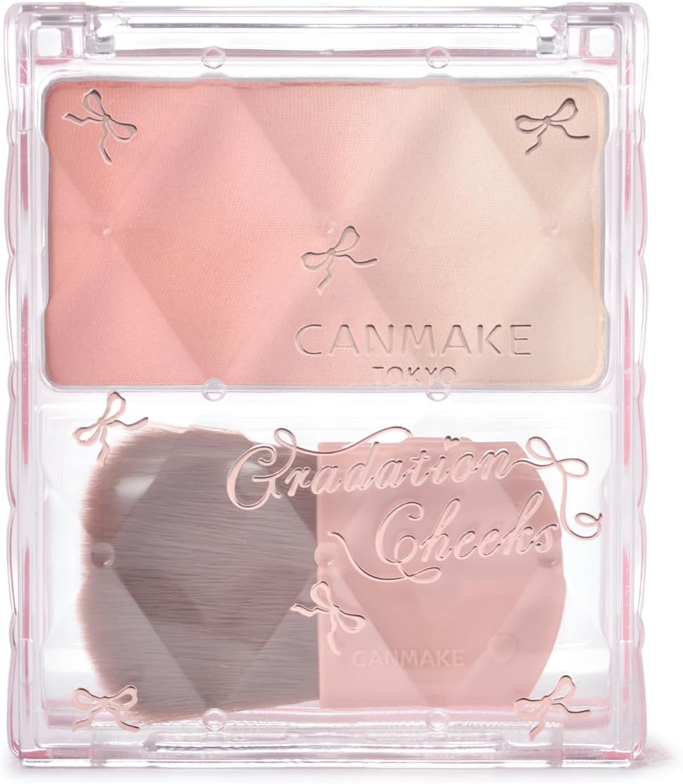 日本製-CANMAKE-漸層立體雙色腮紅-01莓果優格-02蜜桃奶茶-高光腮紅二合一-3D光澤感-日本彩妝