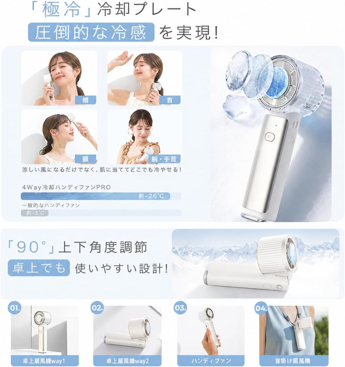 日本品牌-CICIBELLA-2026全新製冷版面手提風扇-B3637-直柄款-折疊款-半導體冷凝板26度體感冰敷-100階風量調整液晶顯示-隨身散熱手持扇-夏季防熱中症便攜小空調-