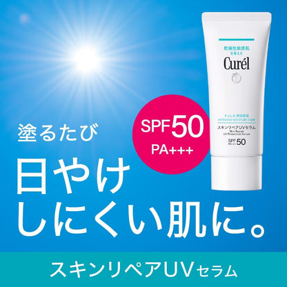 日本製-Curel代購-潤浸保濕修護UV精華乳液-60g白色軟管裝SPF50-日本本土版花王珂潤物理防曬乳-神經酰胺肌膚屏障修護保濕妝前底妝-無化學紫外線吸收劑低刺激-洗面乳可卸敏感肌乾燥肌防曬用品照