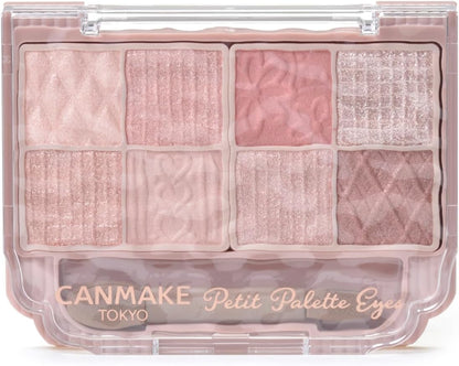 日本製-CANMAKE代購-迷你便攜8色眼影盤PetitPaletteEyes2g3色可選-單盒裝-日本進口CANMAKE口袋眼影盤8色壓盤01PlumeFlower粉米色02BonheurMarron紅棕色03MignonneRibbon甜粉色內附雙頭眼影棒霧面珠光亮片多重質地隨身攜帶適用-改善眼影飛粉顯乾紋及攜帶不便-日系美容彩妝工具照