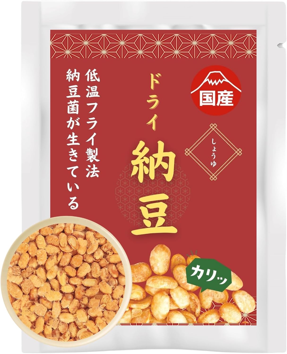 日本製管理營養士監修乾燥納豆 100g 包裝，採用低溫製法保留活納豆菌，有薄鹽、原味及醬油