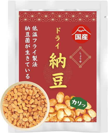 日本製管理營養士監修乾燥納豆 100g 包裝，採用低溫製法保留活納豆菌，有薄鹽、原味及醬油