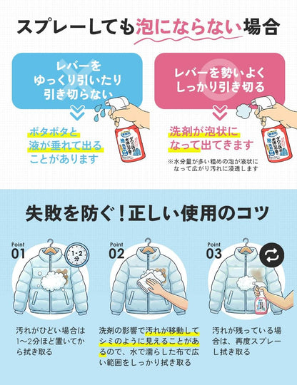 日本製-免水洗羽絨清潔泡沫噴霧-250ml-衣物去污-除臭護理-羽絨-外套-西裝-布製品清潔-專業清潔配方