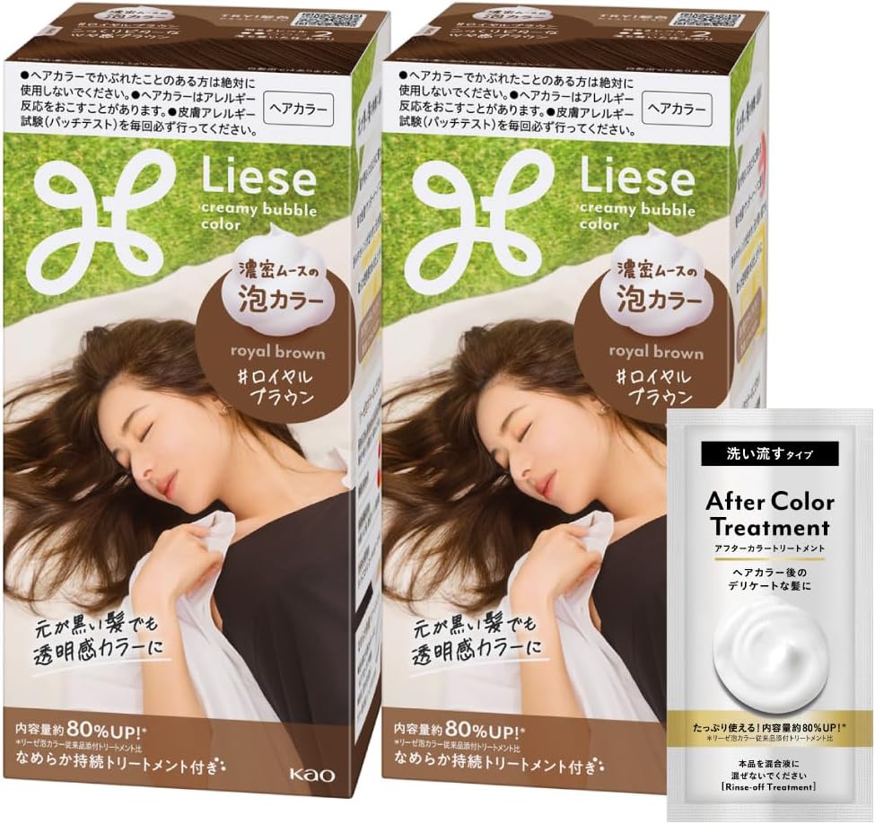 日本製-Liese-花王-泡沫染髮劑-皇家棕色-2瓶裝-居家染髮-高濃度泡泡-護髮成分配合-產品展示照