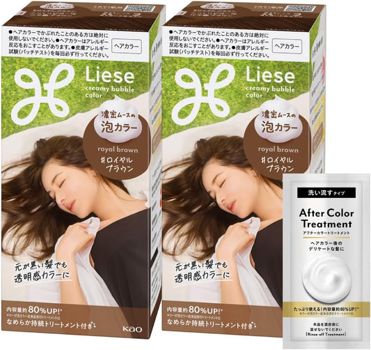 日本製-Liese-花王-泡沫染髮劑-皇家棕色-2瓶裝-居家染髮-高濃度泡泡-護髮成分配合-產品展示照