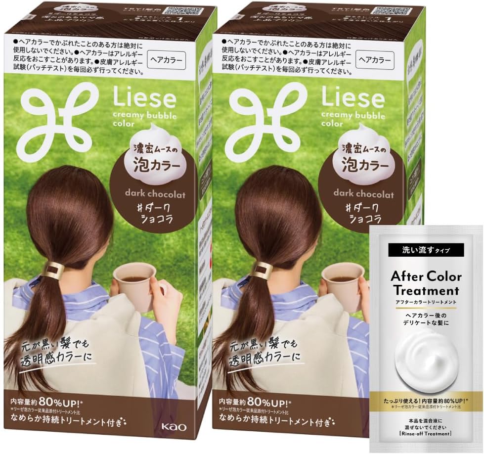 日本製-Liese-花王-泡沫染髮劑-皇家棕色-2瓶裝-居家染髮-高濃度泡泡-護髮成分配合-產品展示照