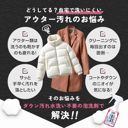 日本製-免水洗羽絨清潔泡沫噴霧-250ml-衣物去污-除臭護理-羽絨-外套-西裝-布製品清潔-專業清潔配方