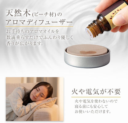 日本製-コモライフ-ComoLife-天然山毛櫸木擴香盒-5cm圓形木頭香氛座-免插電精油擴香器-隨身鎖鮮鋁罐裝-北歐風木質擴香木-床頭辦公室室內芳療-日本雜貨代購