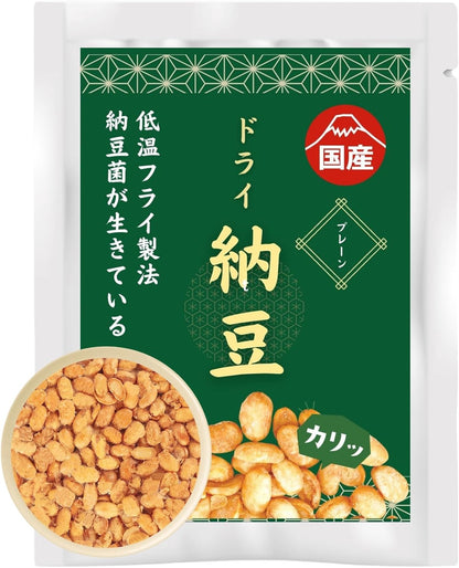 日本製管理營養士監修乾燥納豆 100g 包裝，採用低溫製法保留活納豆菌，有薄鹽、原味及醬油