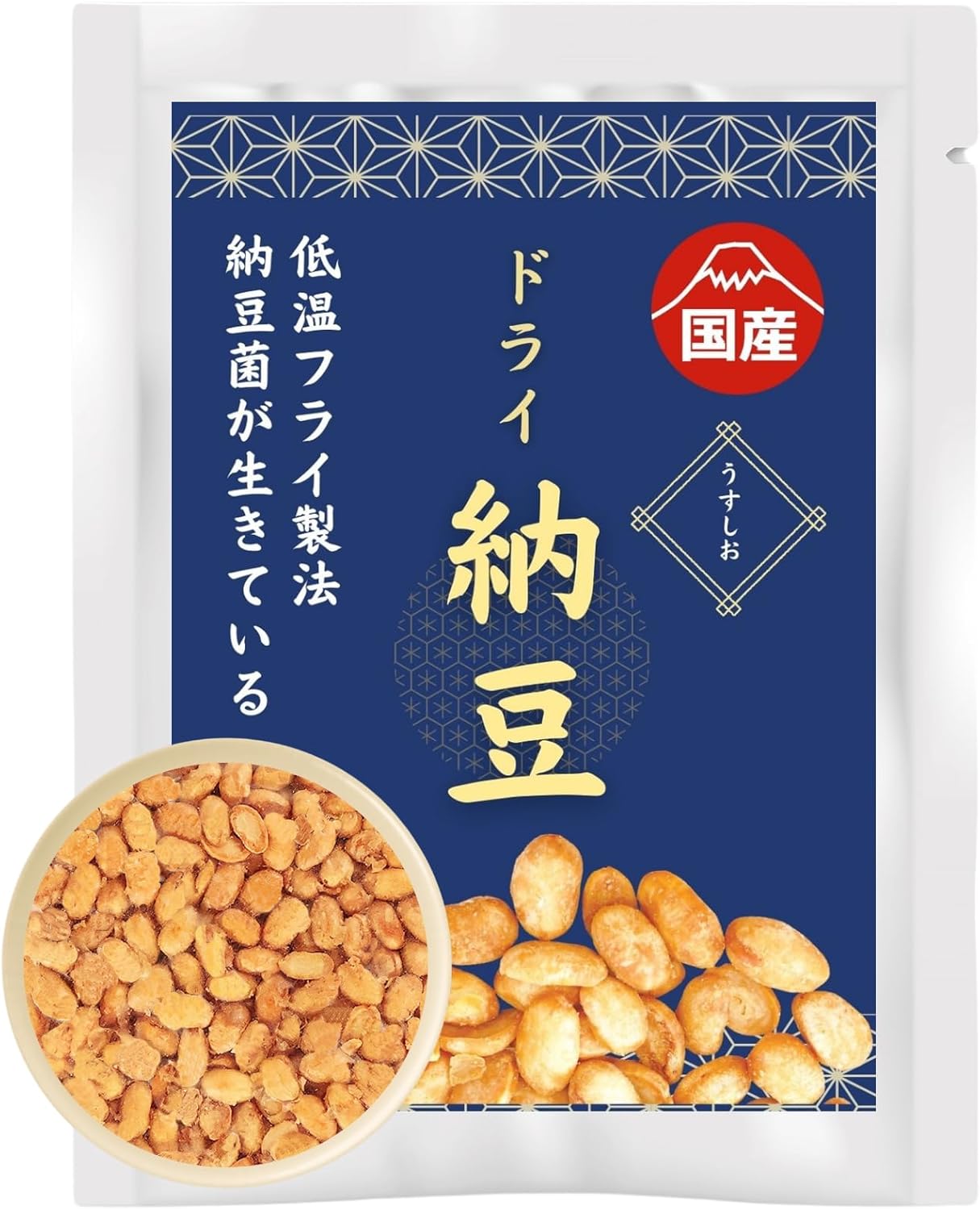 日本製管理營養士監修乾燥納豆 100g 包裝，採用低溫製法保留活納豆菌，有薄鹽、原味及醬油