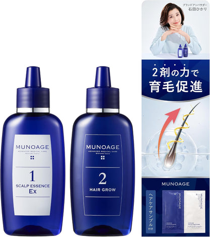 日本製-MUNOAGE代購-雙效藥用育毛精華套裝60ml兩瓶裝醫藥部外品皮膚科研發-日本進口MUNOAGE女性藥用育毛劑60ml雙瓶組無酒精防脫髮強韌髮根熟齡頭皮適用-改善頭髮稀薄及梳頭掉髮-日系個人護理用品照&nbsp;