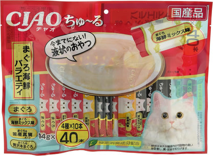 Made in Japan: CIAO Churu | Tuna Assorted Puree for Cats 14g x 40 sticks (B3307)