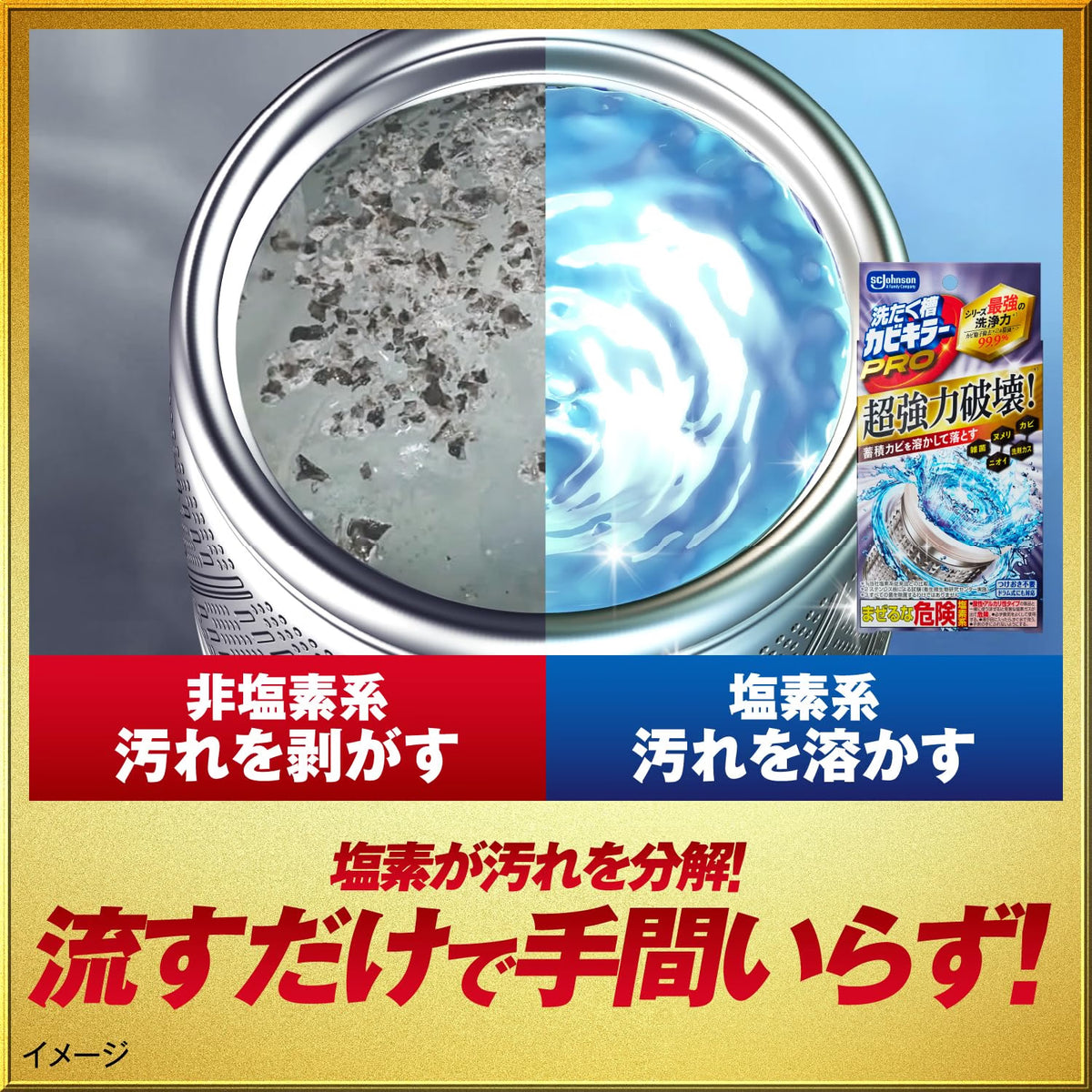 日本製-カビキラー代購-PRO強效除黴顆粒劑附手套-單盒裝塩素系-日本進口Johnson洗たく槽カビキラーPRO強效除黴顆粒劑附手套塩素系縱型滾筒式洗衣機通用強效殺菌去黴清除黑黴異味適用-改善洗衣槽黑黴滋生衣物沾附霉屑及頑固異味-日系家居清潔用品照