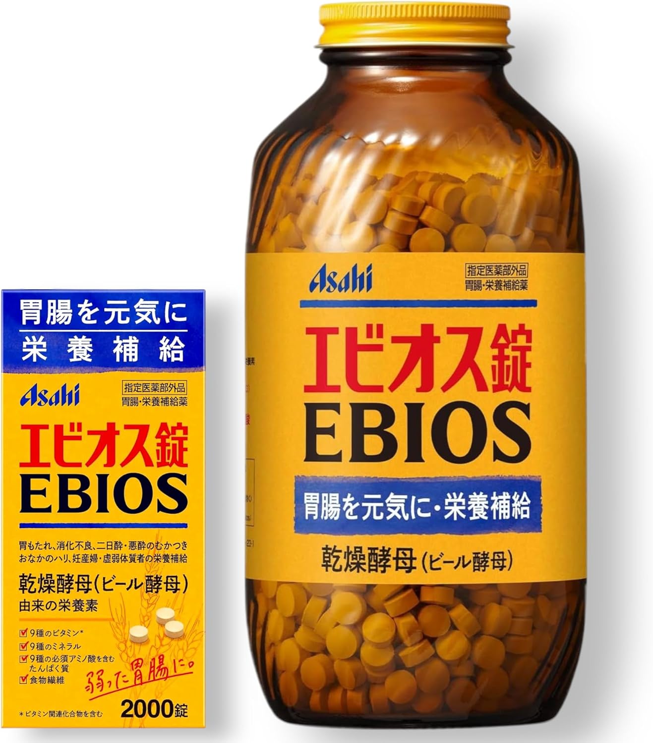 日本製朝日 EBIOS 愛表斯天然酵母錠 2000 錠裝，含有豐富必須氨基酸與維他命 B 群，針對改善胃部功能與孕產婦營養補給