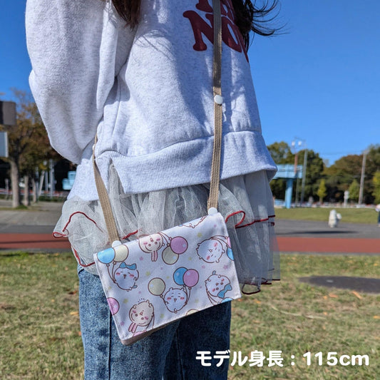 日本製-粧美堂代購-吉伊卡哇Chiikawa隨身附肩帶多功能收納口袋-全新帶吊牌-日本進口SHOBIDO吉伊卡哇移動口袋斜背包-附安全夾扣可拆卸肩帶分層收納手帕紙巾-改善無口袋衣服隨身物品難放易丟失-兒童返學與女生隨身用品照