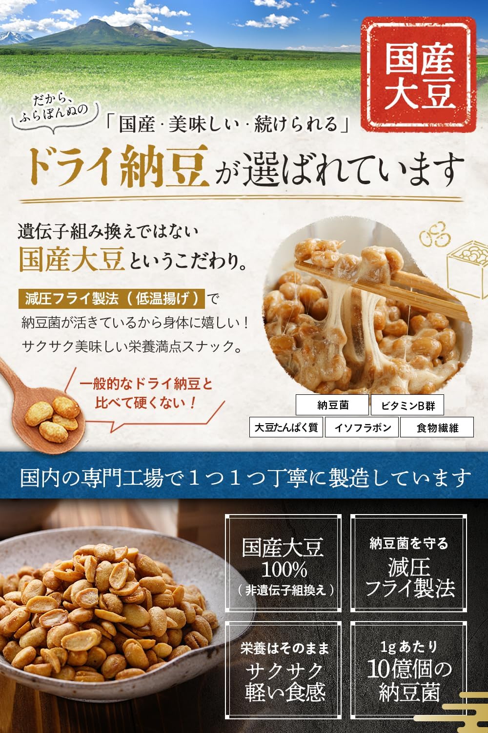 Made in Japan: [Supervised by Registered Dietitian] Low-Temperature Processed, Live Nattokinase Dried Natto 100g (B3425)