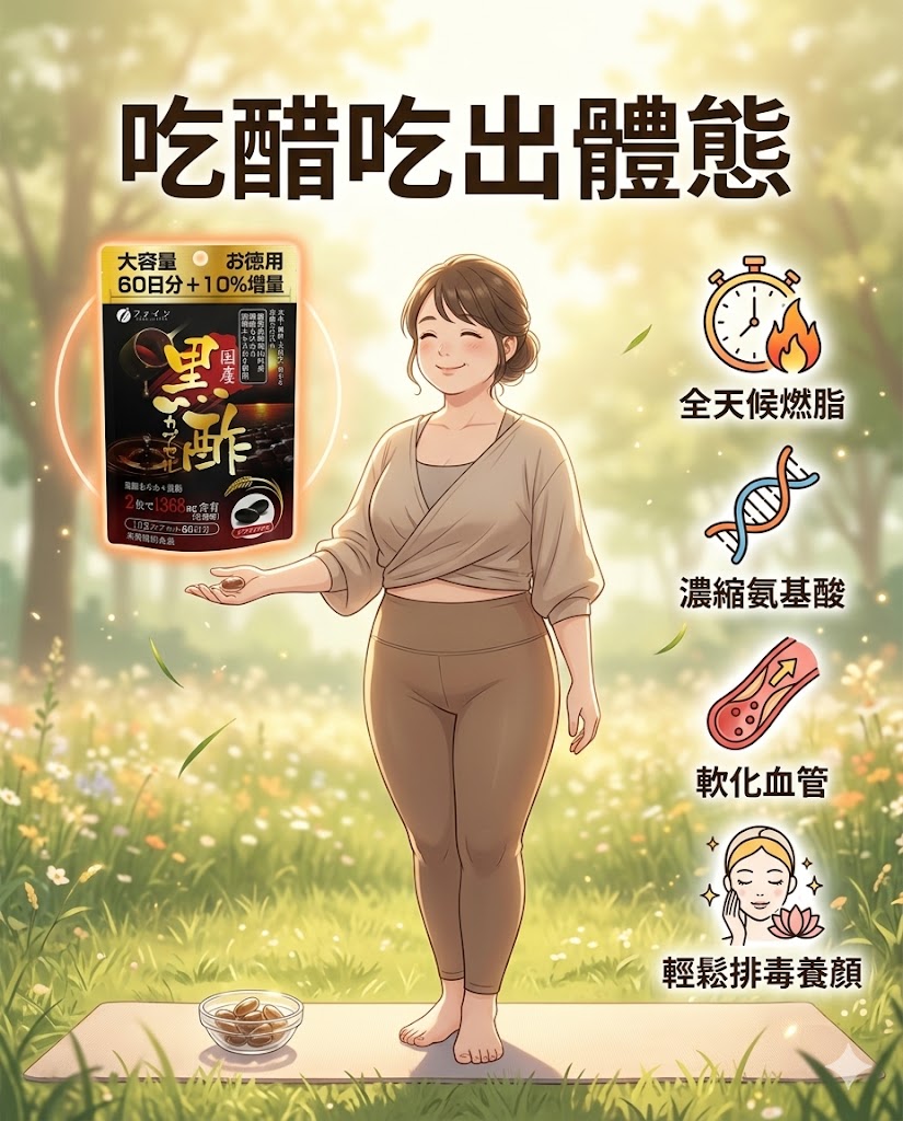 日本製特濃黑醋加黑醋醪精華膠囊，66 日份量 3 包裝，高濃度氨基酸，針對改善代謝、燃脂排毒與抗疲勞之保健產品