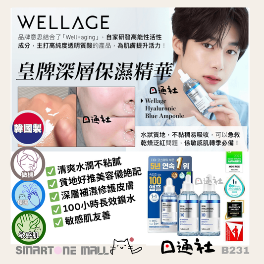 韓國製：🏆保濕救星-Real Hyaluronic Blue 100 Ampoule 純透明質酸保濕精華 60ml (B231)