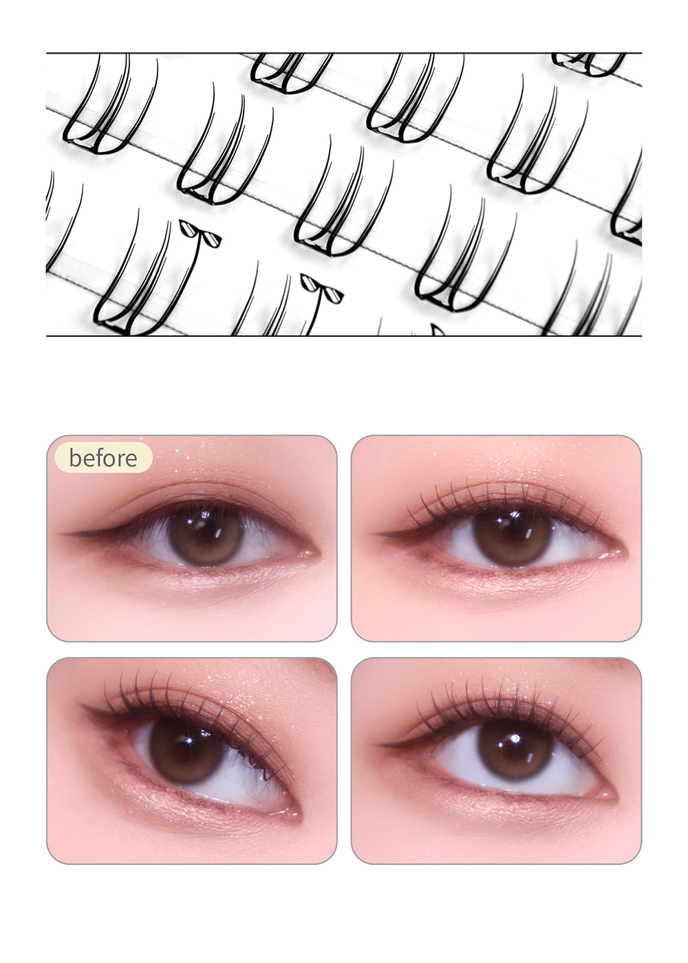 Made in Korea: SooAdor | K-pop Idol-tier Pre-Glued Segmented Eyelashes, 80 pieces with Tweezers (B3450)