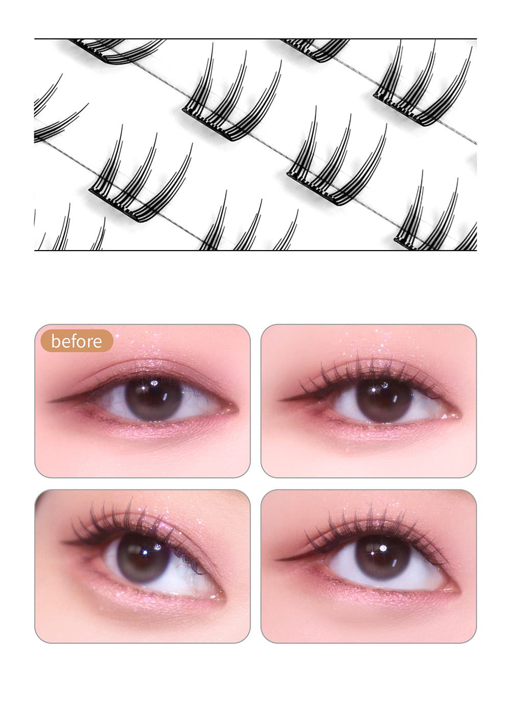 Made in Korea: SooAdor | K-pop Idol-tier Pre-Glued Segmented Eyelashes, 80 pieces with Tweezers (B3450)