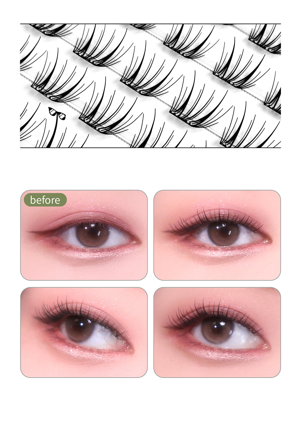 Made in Korea: SooAdor | K-pop Idol-tier Pre-Glued Segmented Eyelashes, 80 pieces with Tweezers (B3450)