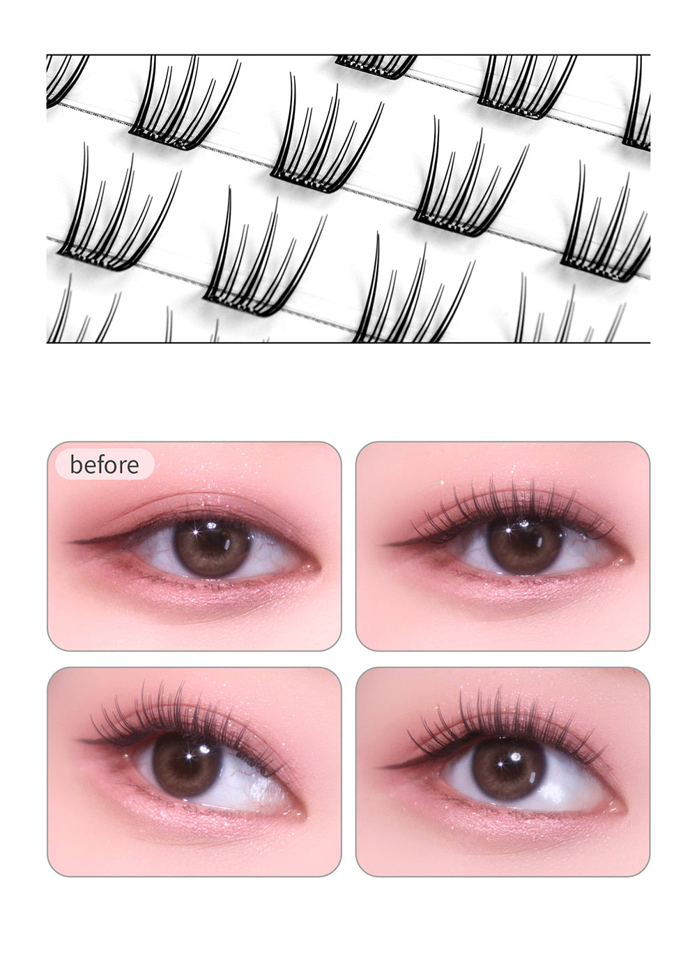 Made in Korea: SooAdor | K-pop Idol-tier Pre-Glued Segmented Eyelashes, 80 pieces with Tweezers (B3450)