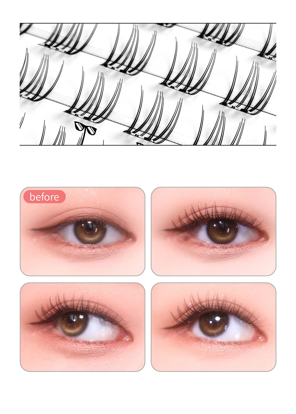 Made in Korea: SooAdor | K-pop Idol-tier Pre-Glued Segmented Eyelashes, 80 pieces with Tweezers (B3450)
