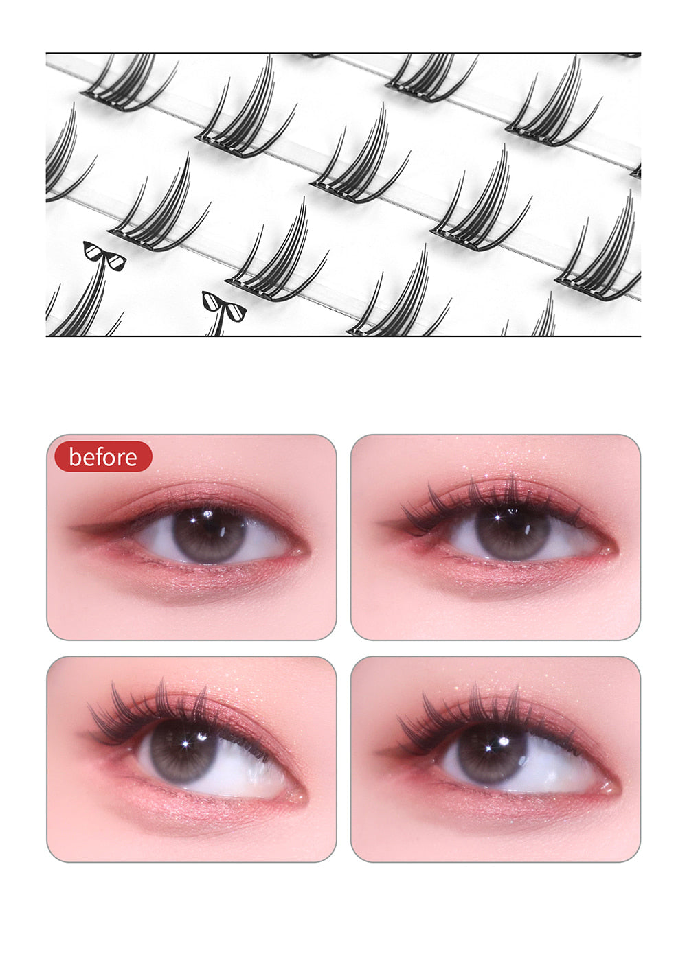 Made in Korea: SooAdor | K-pop Idol-tier Pre-Glued Segmented Eyelashes, 80 pieces with Tweezers (B3450)