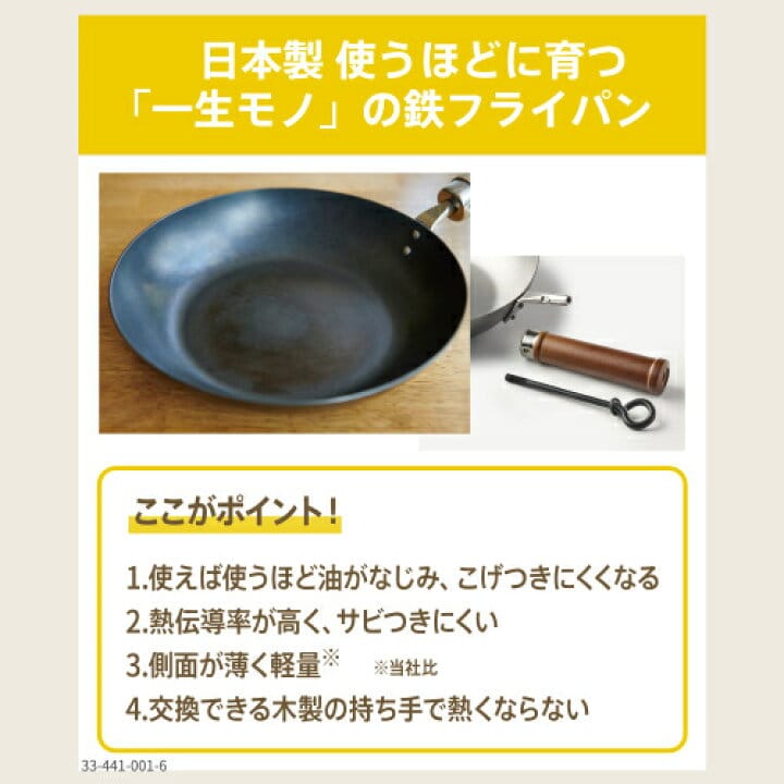 日本製：[耐用鑊氣夠] Hand Marks・窒化鐵炒鍋 28cm 木柄 (B3820)