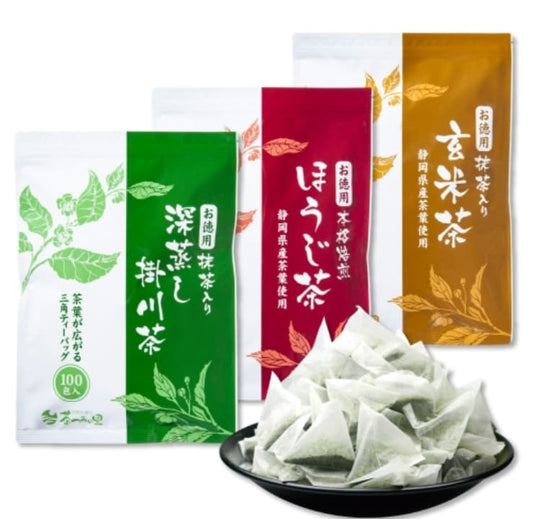 日本製： 茶つみの里-靜岡縣掛川玄米茶x抹茶 焙茶 茶包(大容量100包)&nbsp; (F172)/ Made in Japan: Chatsumi no Sato - Shizuoka Kakegawa Genmaicha x Matcha Tea Bags (2.5g x 100 Packs) (F172)