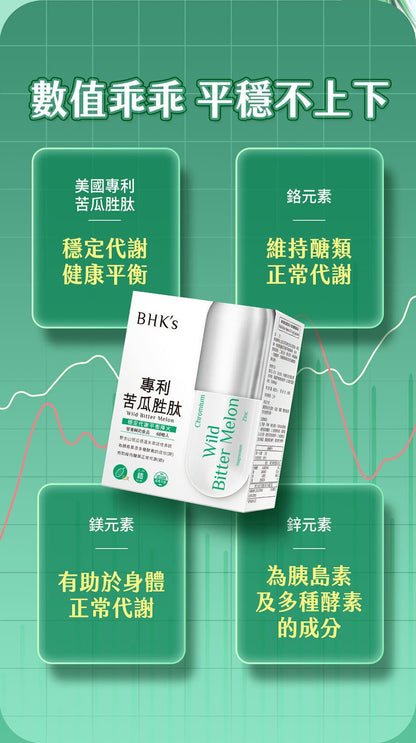 血糖管理 台灣製：BHK's 專利苦瓜胜肽EX 素食膠囊 [60粒/盒 約1-2個月] (B2991)